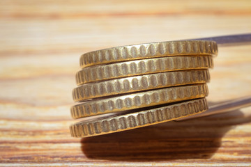 Several Coins Euro cents from the edge