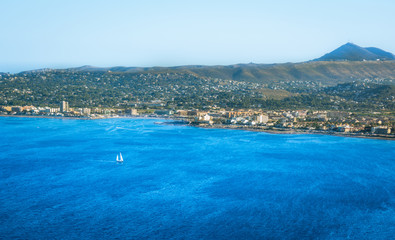 Fototapeta na wymiar View of Javea Bay from San Antonio Cape, Alicante, Spain.