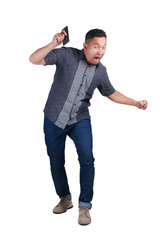 Naklejka premium Young Man Angry For Having Bad News on Phone
