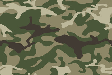 Fototapeta premium Seamless pattern. Abstract military or hunting camouflage background. Brown, green color. Vector illustration.