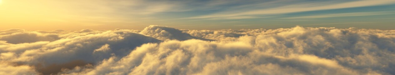 Panorama of the sky with clouds. The sun is above the clouds.
3D rendering
