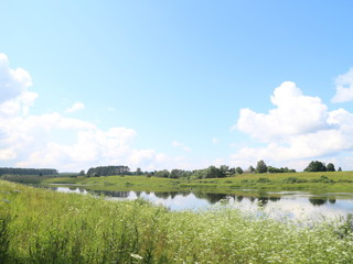 fishing in the river on a summer day