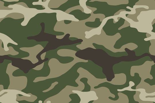 Seamless pattern. Abstract military or hunting camouflage background. Brown, green color. Vector illustration.