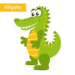 Cartoon alligator isolated on white background. Cute crocodile. Vector illustration.