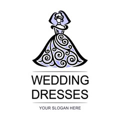 Fototapeta na wymiar Vector logo - wedding dresses. Illustration with bride in openwork dress.