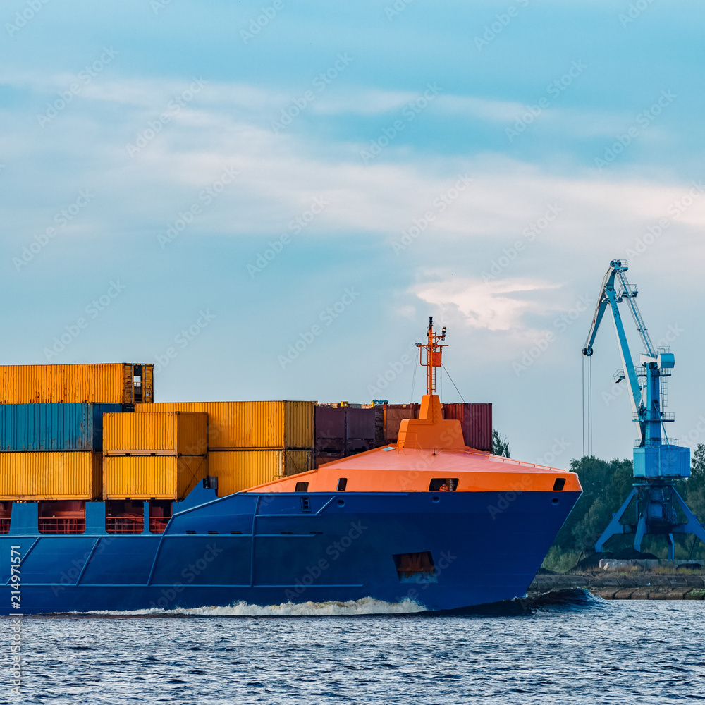 Poster Blue container ship underway