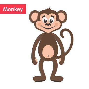 Brown Monkey. Cartoon character on a white background. Vector illustration.