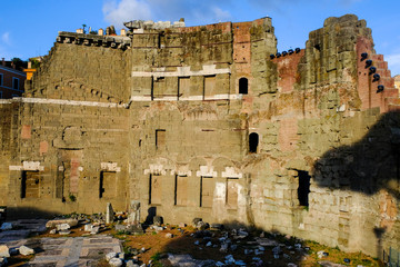 Beautiful evening view of the forum of Augustus, ruins of Ancient Rome. Il Foro di Augusto.