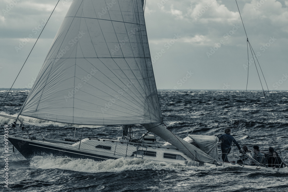 Canvas Prints Blue sailboat at storm