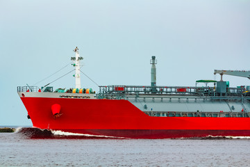 Red cargo tanker ship