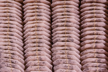 Rows of the arranged teabags for the background