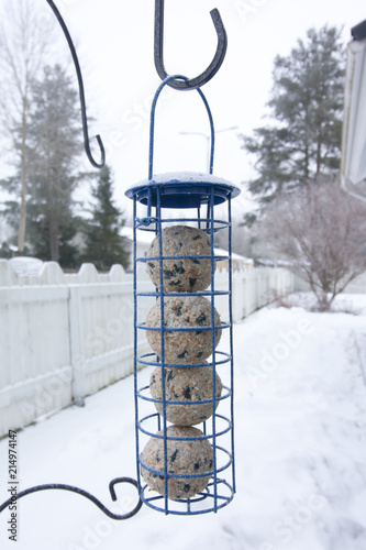 Hanging Bird Feeder At Winter In Finland Stock Photo And Royalty