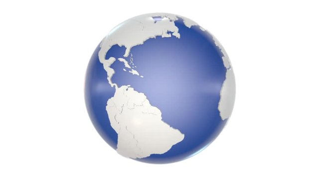 Blue world globe with borders animation. Seamless loop 