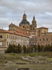 Fototapeta na wymiar Salamanca old area in the back of the Cathedral in cloudy afternoon
