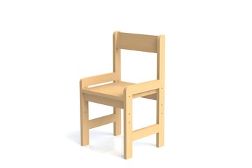 Little child wooden chair on a white background. 3D-model rendering chair.