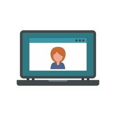 Laptop video chat icon. Flat illustration of laptop video chat vector icon for web isolated on white