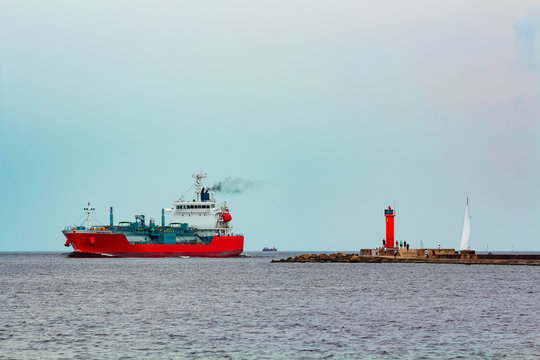 Red Cargo Tanker Ship