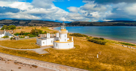 Cromarty Lighthouse at Cromarty Firth in the Scotland - aerial view