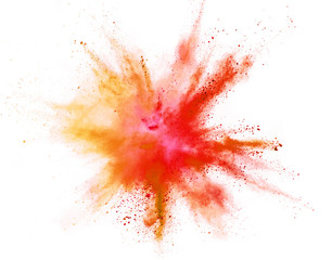Coloured powder explosion isolated on white background
