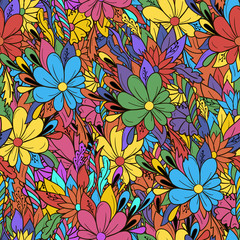 Seamless background colorful floral pattern with daisies.