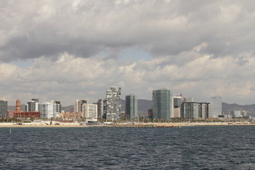 Fototapeta premium Editorial usage. Barcelona city. View from the sea. 