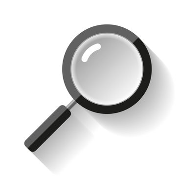 Search loupe icon in flat style, magnifying glass on white background. Vector design object for you project 