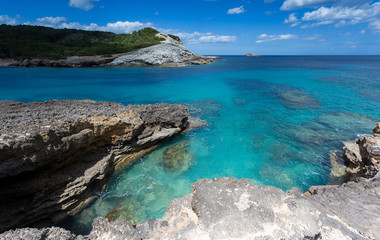 Fototapeta premium The beautiful rugged shoreline of Mallorca island is something worth hiking.