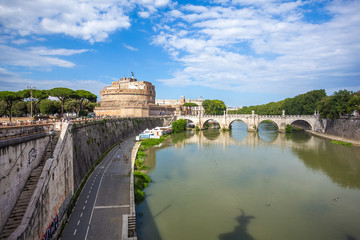 Saint Angel Castle and bridge over the Tiber river in Rome
