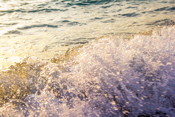 seascape, sea, sunset and sunrise, waves, sandy beach, Golden sand, reflections and glare on the water