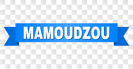 MAMOUDZOU text on a ribbon. Designed with white caption and blue stripe. Vector banner with MAMOUDZOU tag on a transparent background.