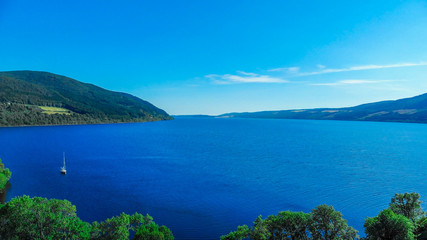 Loch Ness in the Scottish Highlands - the most famous lake in Scotland - aerial view