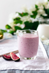 healthy breakfast smoothie with fresh figs, banana and honey 