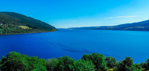 Fototapeta premium Loch Ness in the Scottish Highlands - the most famous lake in Scotland - aerial view