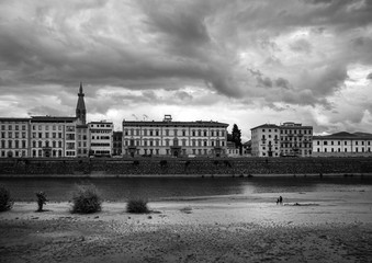 Fototapeta premium Embankment of the Arno River. Florence. Tuscany. Italy. black and white