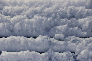 Background of fresh snow macro close up with copy space