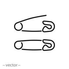 safety pin icon, linear sign isolated on white background - editable vector illustration eps10