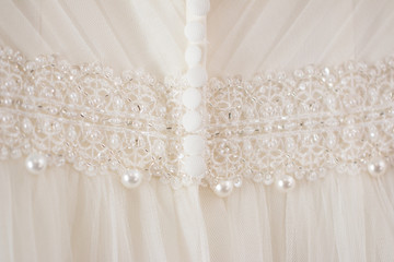 White Elegant Wedding Dress Details of Jewels and Fine Fabric