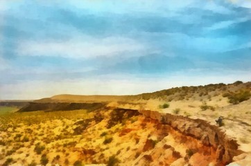 Hand drawing watercolor art on canvas. Artistic big print. Original modern painting. Acrylic dry brush background. Beautiful landscape. Charming view of the riddles of nature.