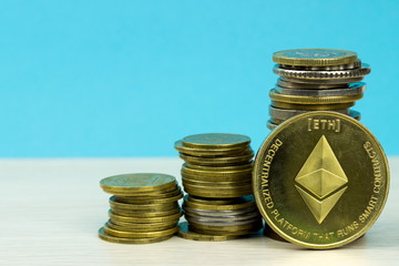 Ethereum Worlds Coins towwer. Money and business concept
