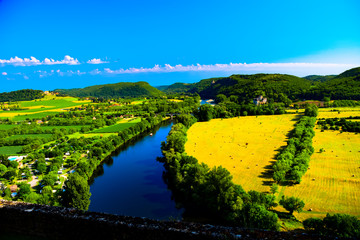 The River Dordogne as seen from the Chateau de Beynac in Aquitaine, France