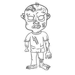 Funny zombie. Page for coloring book. Vector illustration isolated on a white background