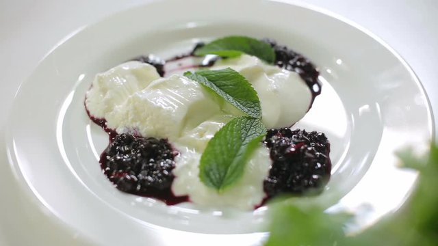 panna cotta with blueberries - desert presentation