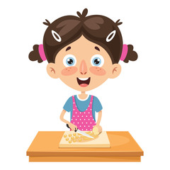 Vector Illustration Of Kid Cooking Meal