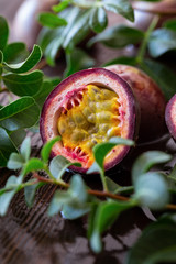 Passion fruit on wooden background