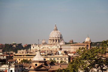 Fototapeta na wymiar Rome seen from the Pincio, towards St. Peter's Basilica in Vaticano, Italy 
