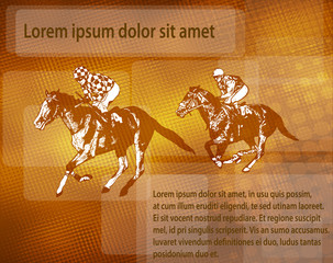 jockeys on racing horses over abstract background with space for text - vector