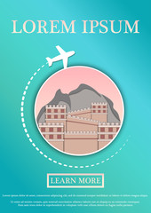 Naklejka premium Vector Banner with text Travel card. Concept website template.Modern flat paper art design.The Great Wall of China.Vector Illustration