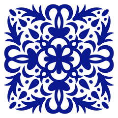 Tile Ornament. Navy blue ornate mosaic vector illustration