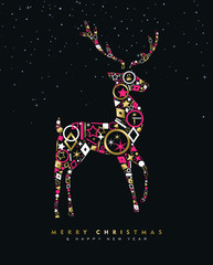 Christmas and New Year deer card made of gold icon