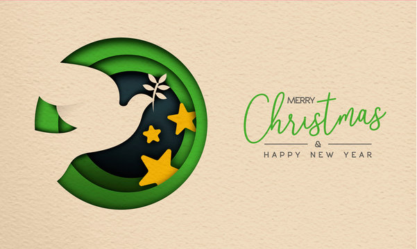 Christmas and New Year paper cut bird web banner